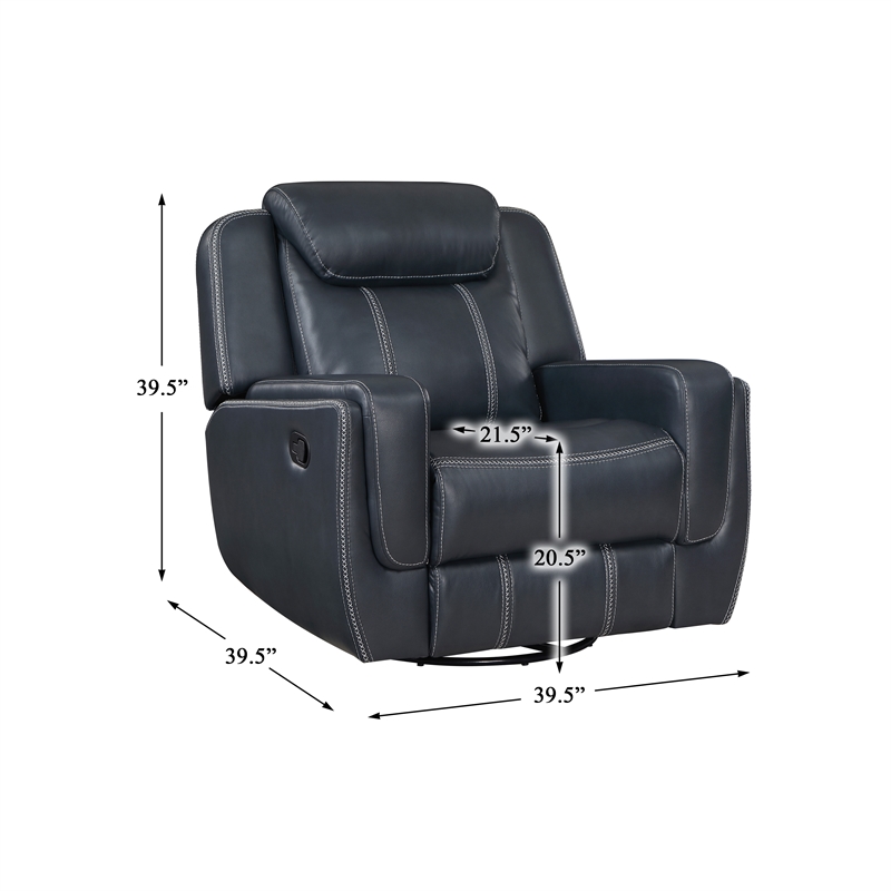 Pemberly Row Swivel Faux Leather Glider Reclining Chair in Blue