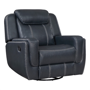 Pemberly Row Swivel Faux Leather Glider Reclining Chair in Blue