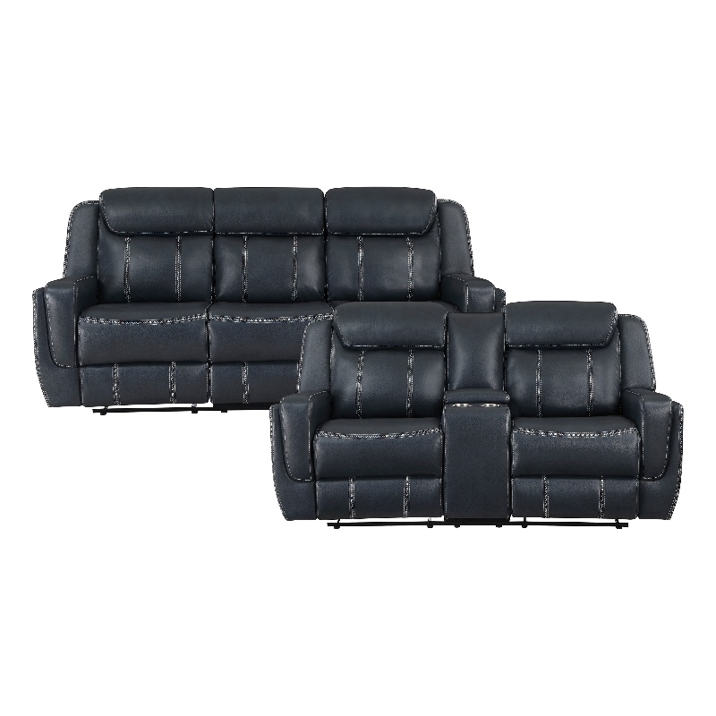 Pemberly Row 2-Piece Faux Leather Reclining Sofa Set in Blue