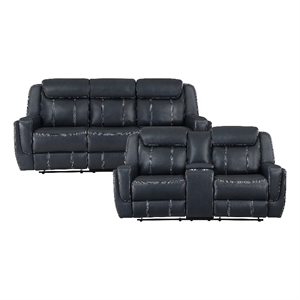 Pemberly Row 2-Piece Faux Leather Reclining Sofa Set in Blue