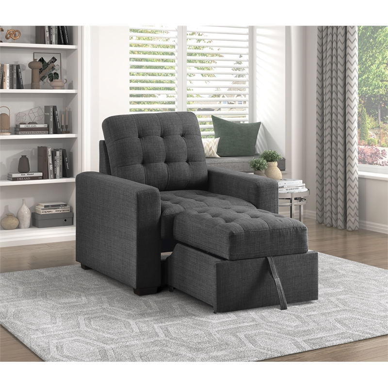 Pemberly Row Fabric Chair with Pull-Out Ottoman in Dark Gray