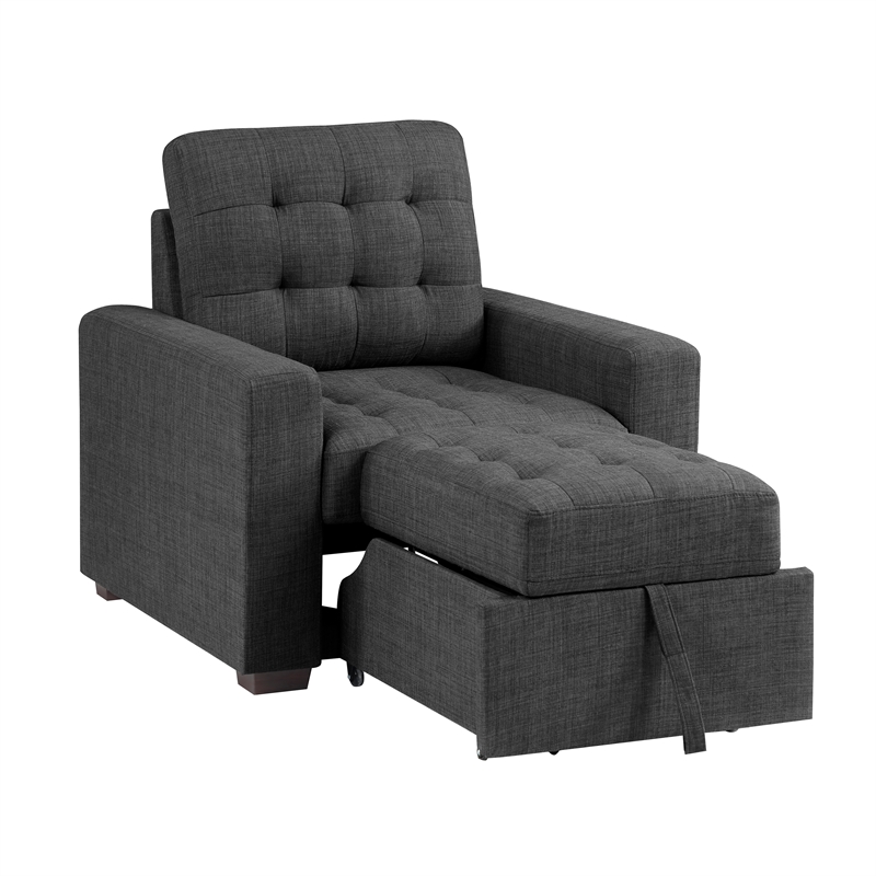 Pemberly Row Fabric Chair with Pull-Out Ottoman in Dark Gray