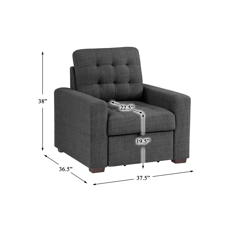 Pemberly Row Fabric Chair with Pull-Out Ottoman in Dark Gray