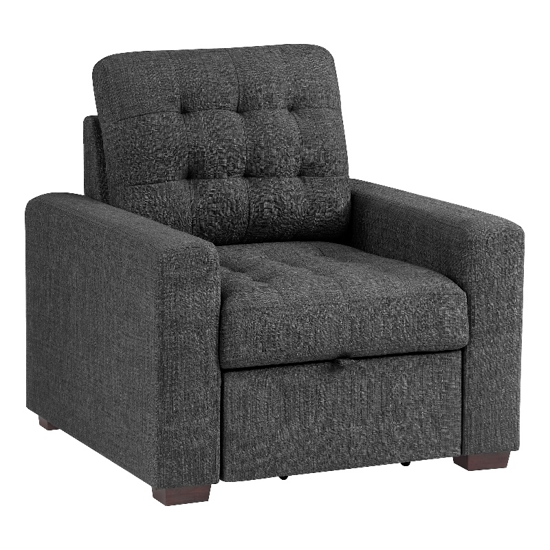 Pemberly Row Fabric Chair with Pull-Out Ottoman in Dark Gray