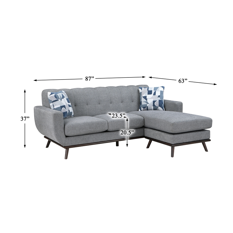 Pemberly Row Reversible Sofa Chaise with Tufted Back in Gray