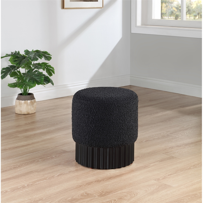 Pemberly Row Contemporary Boucle Fabric Ottoman/Stool in Black