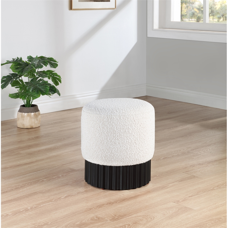 Pemberly Row Contemporary Boucle Fabric Ottoman/Stool in Cream/Black