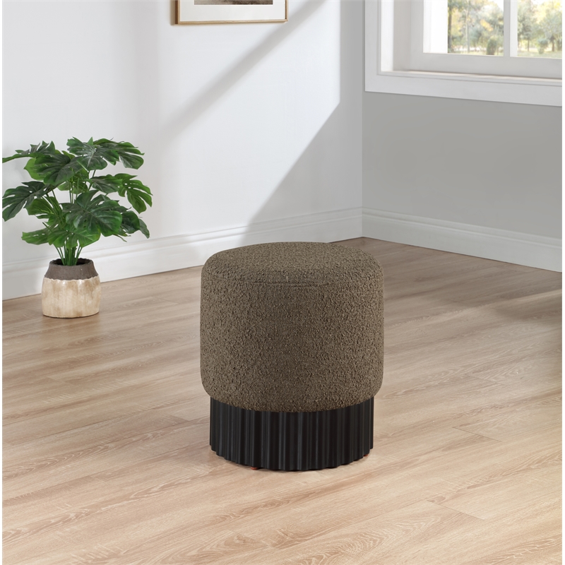 Pemberly Row Contemporary Boucle Fabric Ottoman/Stool in Olive/Black