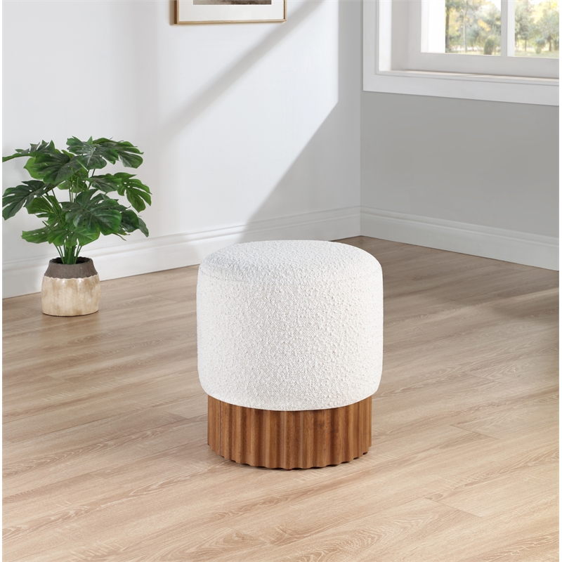 Pemberly Row Contemporary Boucle Fabric Ottoman/Stool in Cream/Brown