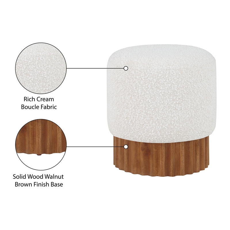 Pemberly Row Contemporary Boucle Fabric Ottoman/Stool in Cream/Brown