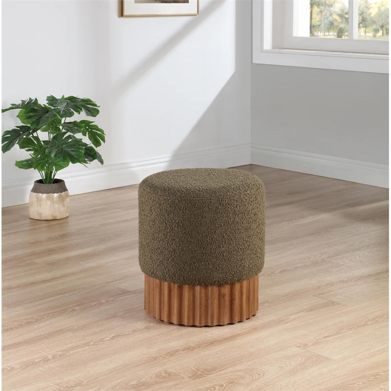 Pemberly Row Contemporary Boucle Fabric Ottoman/Stool in Olive/Brown