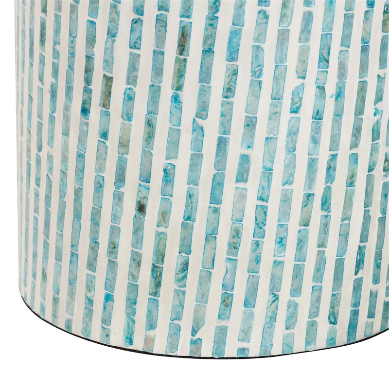 Pemberly Row Wood & Mother of Pearl End Table in White and Blue