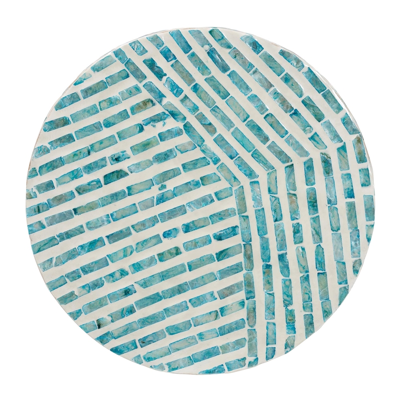 Pemberly Row Wood & Mother of Pearl End Table in White and Blue