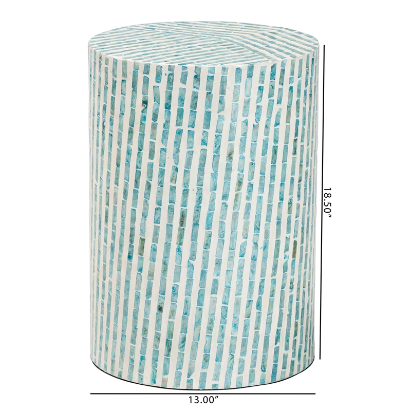 Pemberly Row Wood & Mother of Pearl End Table in White and Blue