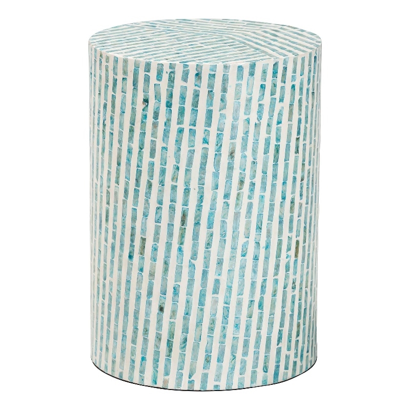 Pemberly Row Wood & Mother of Pearl End Table in White and Blue