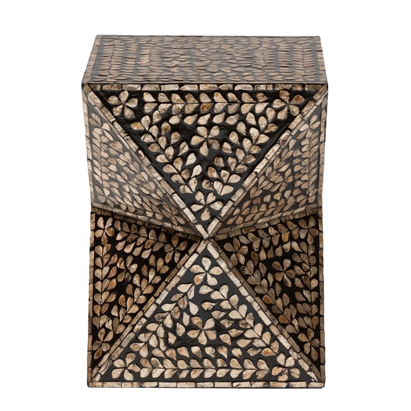 Pemberly Row Wood & Mother of Pearl End Table in Black and Bronze