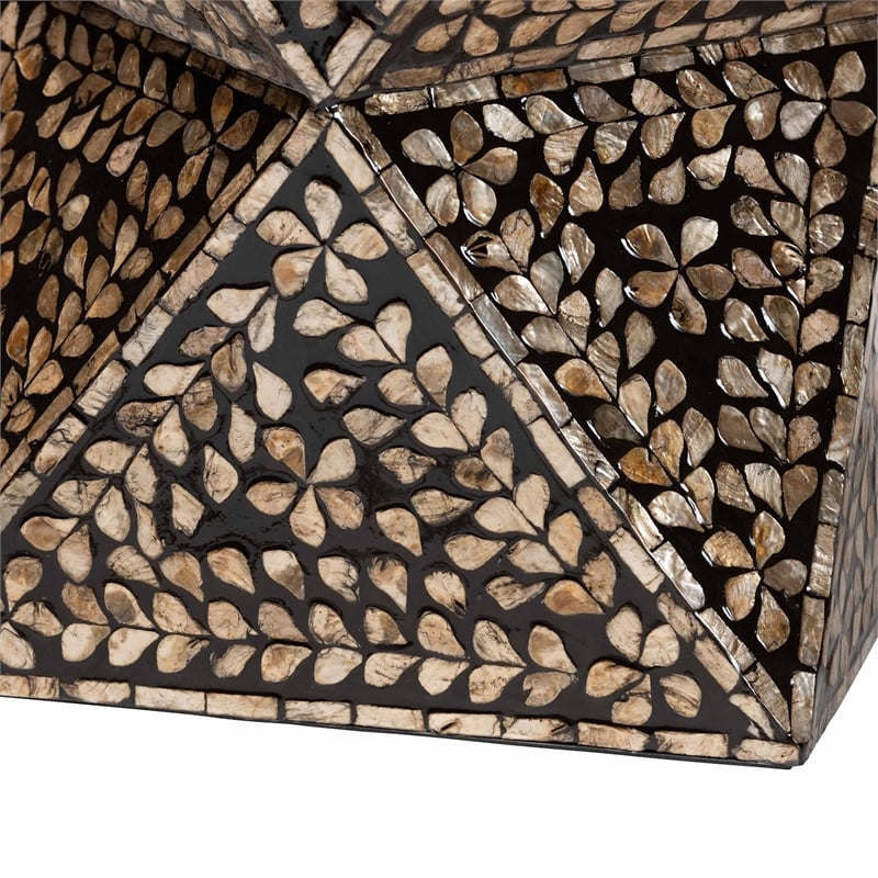Pemberly Row Wood & Mother of Pearl End Table in Black and Bronze