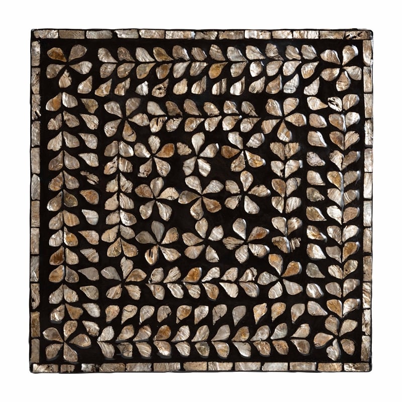 Pemberly Row Wood & Mother of Pearl End Table in Black and Bronze