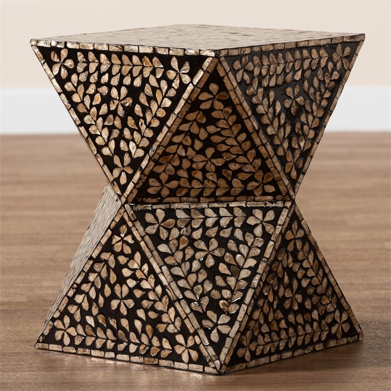 Pemberly Row Wood & Mother of Pearl End Table in Black and Bronze