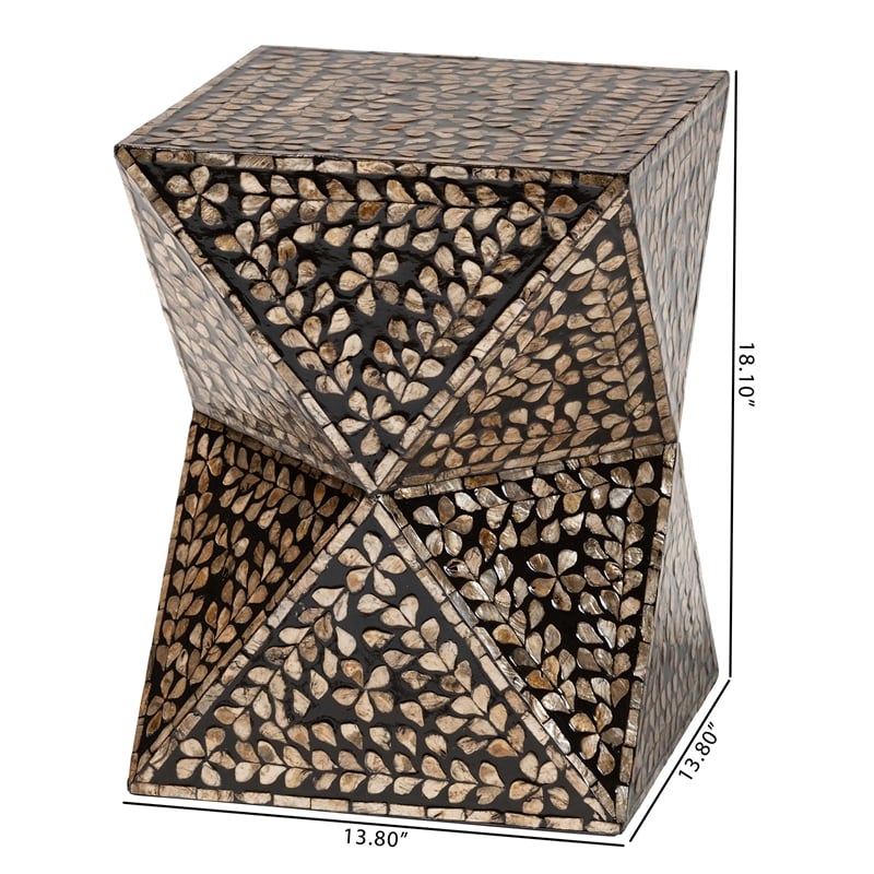 Pemberly Row Wood & Mother of Pearl End Table in Black and Bronze
