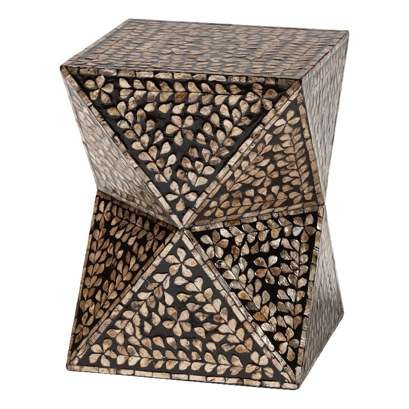 Pemberly Row Wood & Mother of Pearl End Table in Black and Bronze