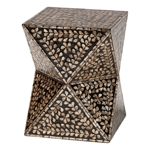 Pemberly Row Wood & Mother of Pearl End Table in Black and Bronze