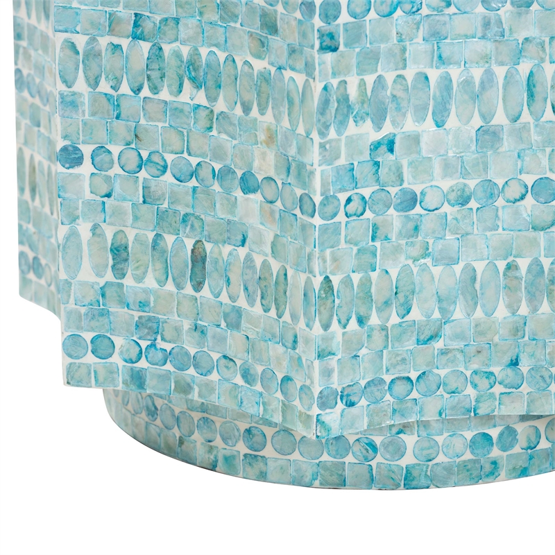 Pemberly Row Octagon Wood & Mother of Pearl End Table in Blue