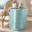 Pemberly Row Octagon Wood & Mother of Pearl End Table in Blue