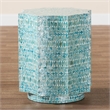 Pemberly Row Octagon Wood & Mother of Pearl End Table in Blue
