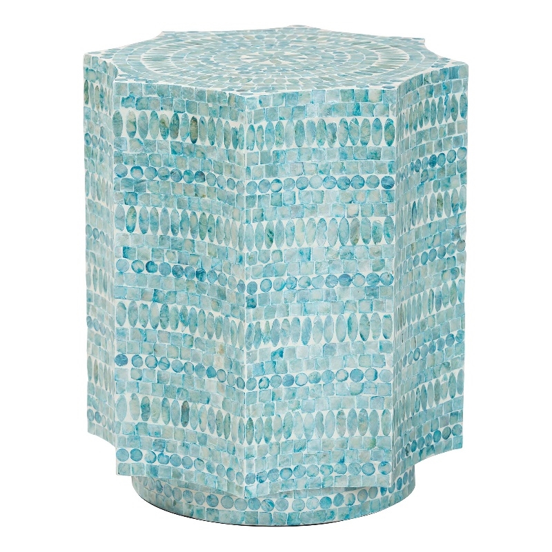 Pemberly Row Octagon Wood & Mother of Pearl End Table in Blue