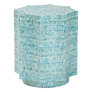 Pemberly Row Octagon Wood & Mother of Pearl End Table in Blue