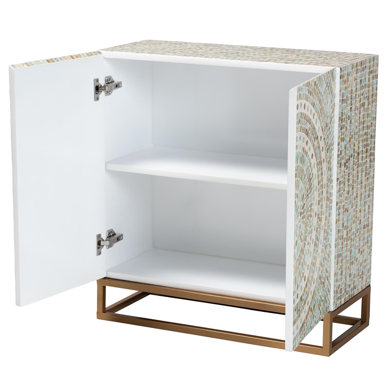 Pemberly Row Mother of Pearl & Metal Storage Cabinet in Multi-Color