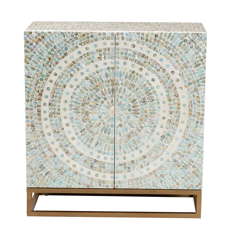 Pemberly Row Mother of Pearl & Metal Storage Cabinet in Multi-Color