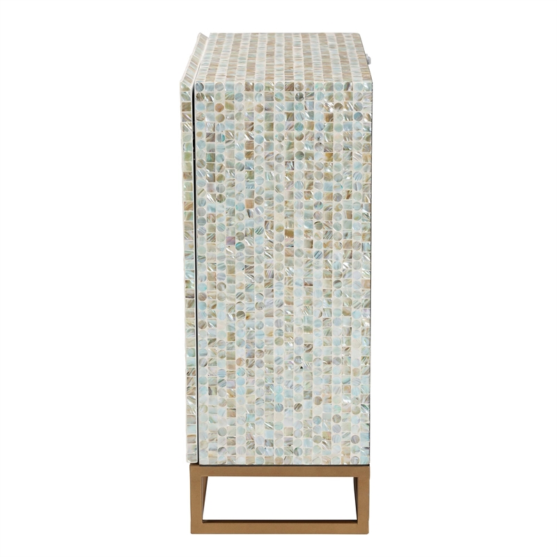 Pemberly Row Mother of Pearl & Metal Storage Cabinet in Multi-Color