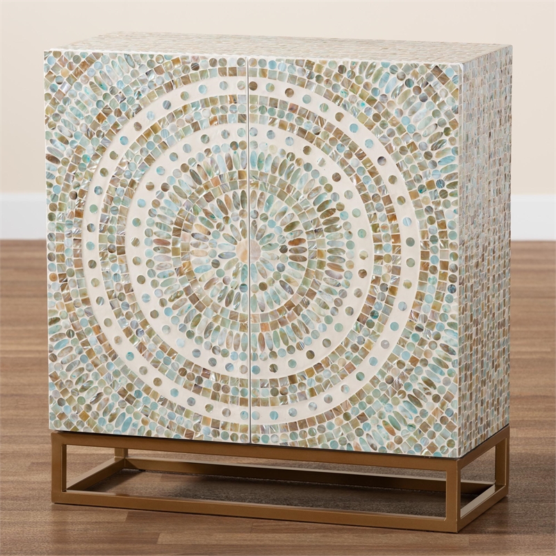 Pemberly Row Mother of Pearl & Metal Storage Cabinet in Multi-Color
