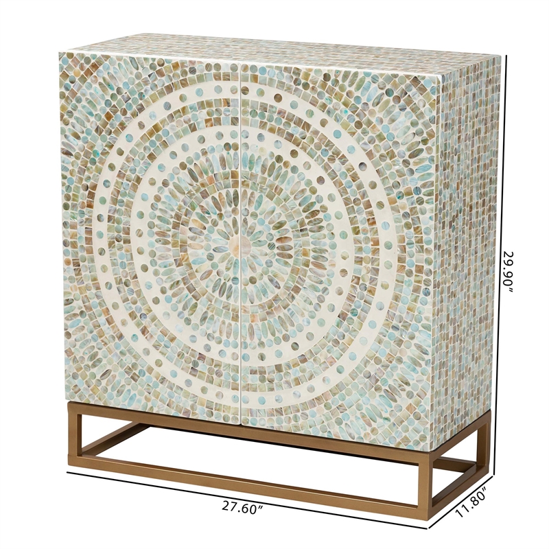 Pemberly Row Mother of Pearl & Metal Storage Cabinet in Multi-Color