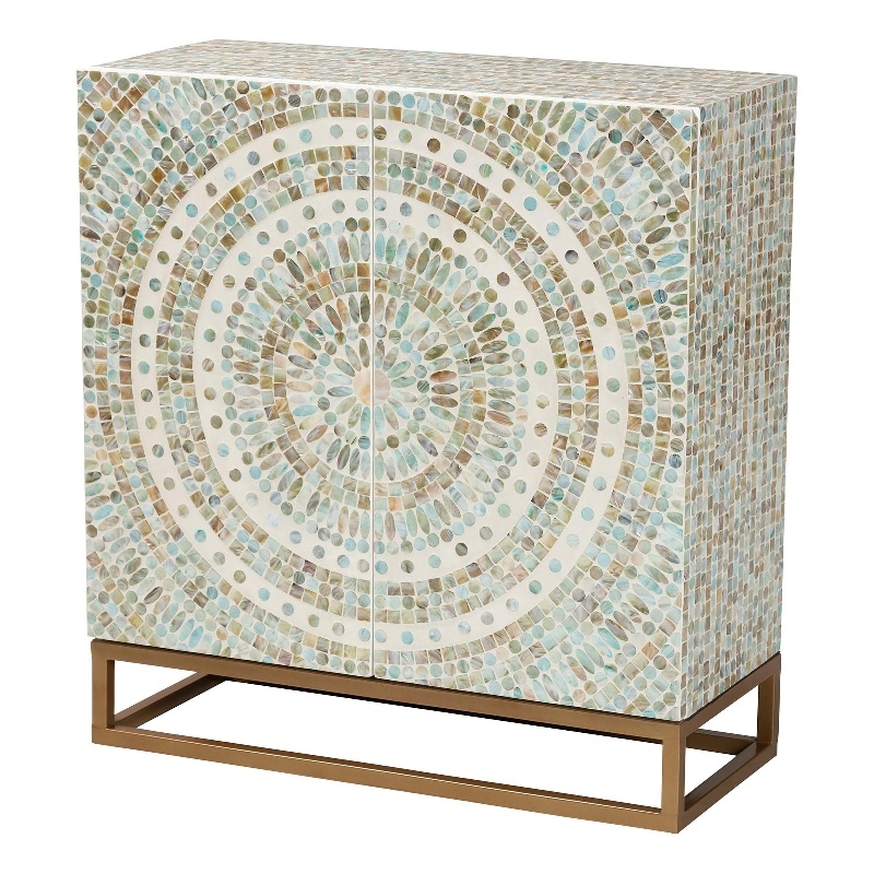 Pemberly Row Mother of Pearl & Metal Storage Cabinet in Multi-Color