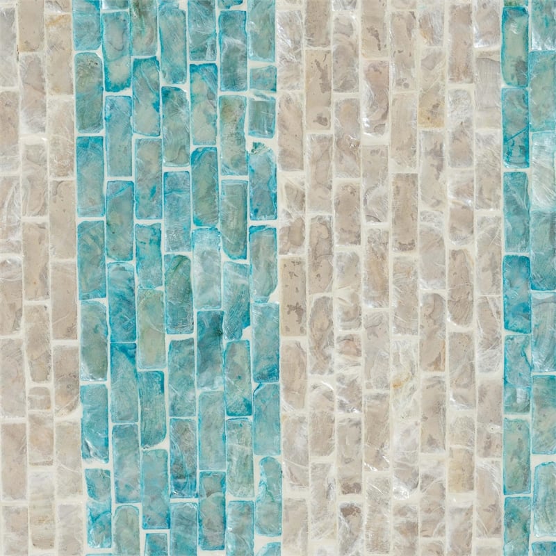 Pemberly Row Mother of Pearl & Metal Storage Cabinet in Beige/Blue