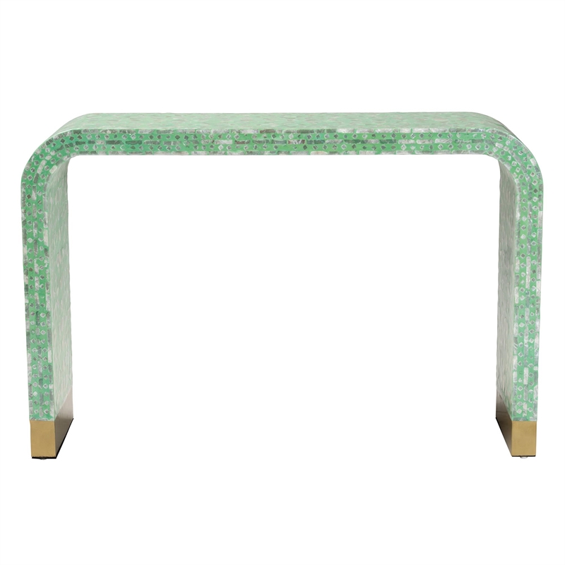 Pemberly Row Wood & Mother of Pearl Console Table in Seafoam Green