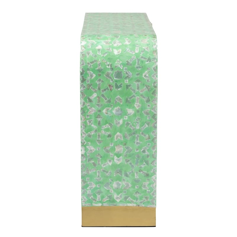 Pemberly Row Wood & Mother of Pearl Console Table in Seafoam Green