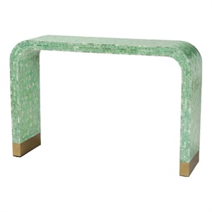 Pemberly Row Wood & Mother of Pearl Console Table in Seafoam Green