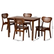 Pemberly Row Contemporary 5-Piece Wood & Rattan Dining Set in Brown