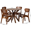 Pemberly Row Contemporary 5-Piece Wood & Rattan Dining Set in Brown