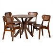 Pemberly Row Contemporary 5-Piece Wood & Rattan Dining Set in Brown