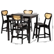 Pemberly Row 5-Piece Mid-Century Wood & Rattan Pub Set in Brown