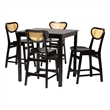 Pemberly Row 5-Piece Mid-Century Wood & Rattan Pub Set in Brown