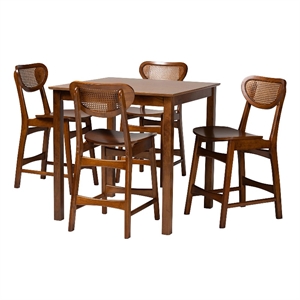 Pemberly Row 5-Piece Mid-Century Rattan & Wood Pub Set in Brown