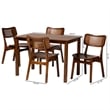 Pemberly Row Contemporary 5-Piece Wood & Rattan Dining Set in Brown