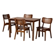 Pemberly Row Contemporary 5-Piece Wood & Rattan Dining Set in Brown