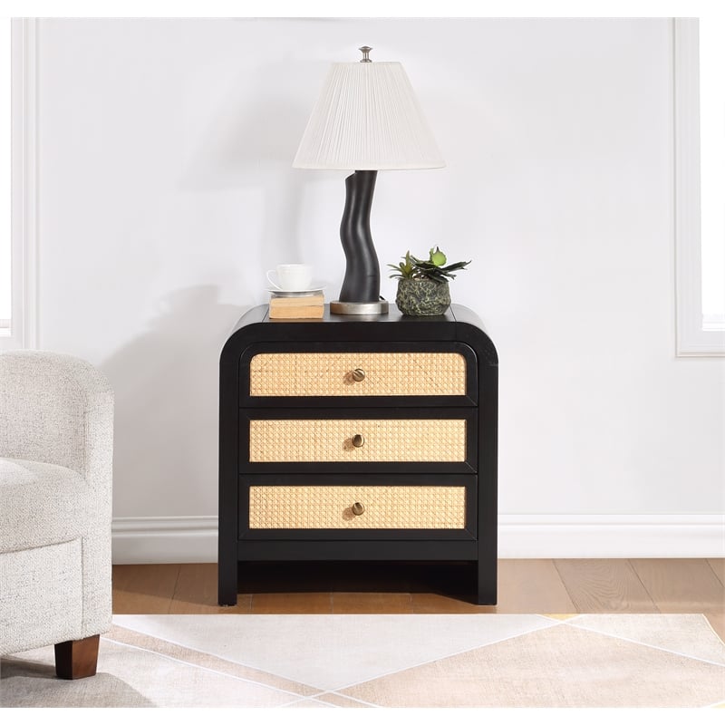 Pemberly Row Modern / Contemporary Ash Wood Black Night Stand